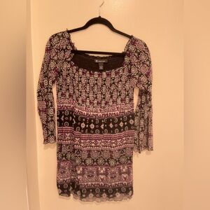 INC International Women’s Patterned Long Sleeve Top - Purple/Black